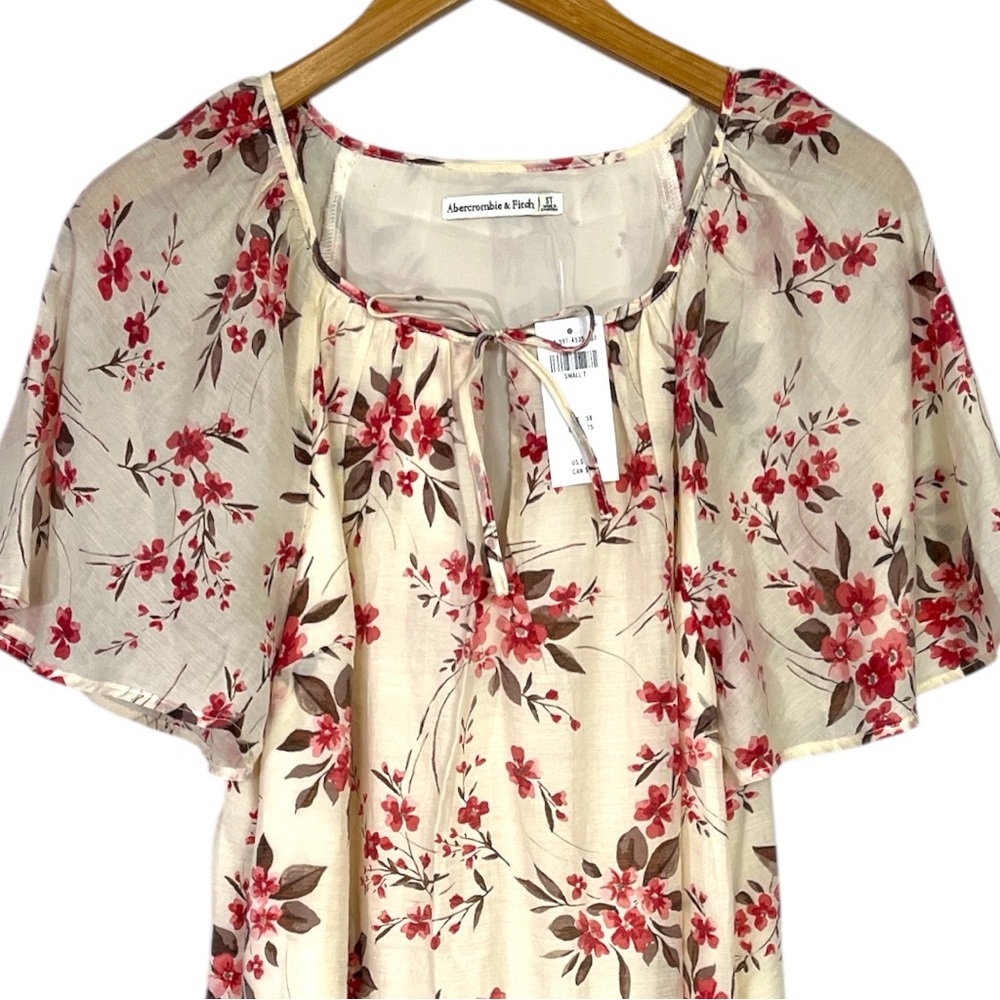 NWT Abercrombie & Fitch Floaty Trapeze Mini Dress in Cream Floral Size ST - Picture 6 of 8